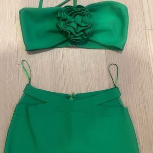 Green flower maxi dress 2 piece matching set bandage strapless